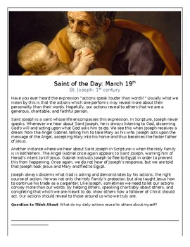 Preview of Saint Joseph Saint of the Day Worksheet