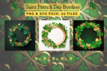 Preview of Saint Patrick Day Borders PNG Green And Gold Digital Paper