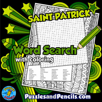 Preview of Saint Patrick Word Search Puzzle with Coloring | St Patrick's Day Wordsearch