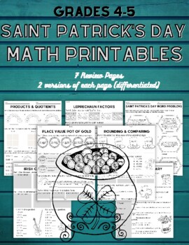 Preview of Saint Patrick's Day 4th Grade Math Printables