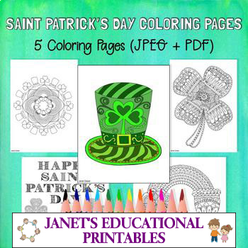 Saint Patrick's Day Coloring Pages - Set of 5 by Janet's Educational