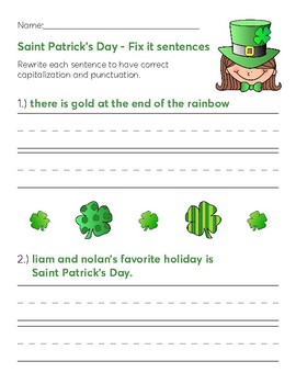 Preview of Saint Patrick’s Day - Fix it sentences