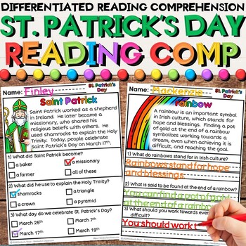 Preview of Saint Patrick's Day Reading Comprehension - Differentiated Worksheet Activities