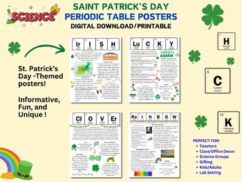 Preview of Saint Patrick's Day - Science Periodic Table Posters, Classroom Decor, Unique