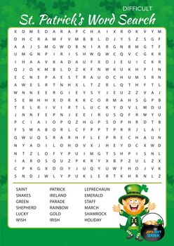 Saint Patrick's Day Word Search Hard Version! by JD's Art Bank | TpT