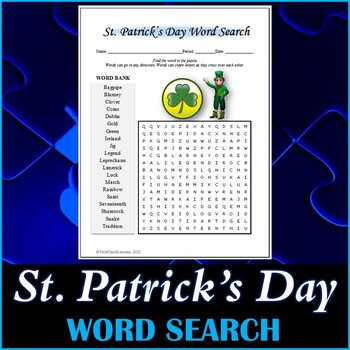 Preview of Saint Patrick's Day Word Search Puzzle
