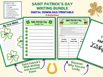 Preview of Saint Patrick's Day Writing Bundle, Acrostic Poem/Self Reflection, Activity Pack