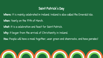 Preview of Saint Patrick's Day and Ireland Mini Lesson Slideshow