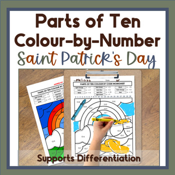 Preview of Saint Patrick’s Parts of Ten Math Fact Fluency with Color-by-Code Coloring Pages