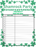 Saint Patrick’s day party Sign up sheet