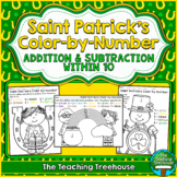 Saint Patrick's Color by Number, Addition & Subtraction Within 10