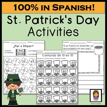Preview of Saint Patricks Day Spanish Dia de San Patricio Language Arts and Math Activities