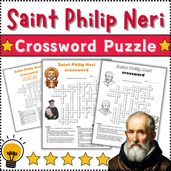 Preview of Saint Philip Neri Crossword Puzzle Activity Worksheet Game Color⭐B/W⭐No Prep⭐