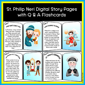 Preview of Saint Philip Neri Digital Story Pages with Question and Answers Flashcards