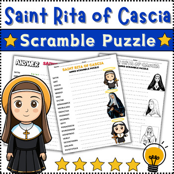 Preview of Saint Rita of Cascia Scramble Puzzle Worksheet Activity ⭐Color⭐B/W⭐No Prep⭐