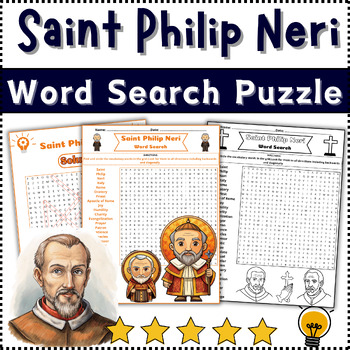 Preview of Saint Philip Neri Word Search Puzzle Activity Worksheet Game⭐Color⭐B/W⭐⭐No Prep⭐