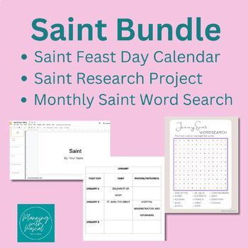 Preview of Saint Project/Calendar/Word Search Bundle