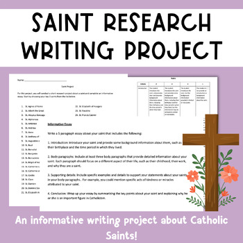 Preview of Saint Research Writing Project- Editable Google Doc