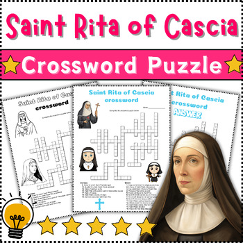 Preview of Saint Rita of Cascia Crossword Puzzle Activity Worksheet Game Color⭐B/W⭐No Prep⭐