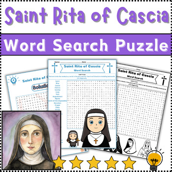Preview of Saint Rita of Cascia Word Search Puzzle Activity Worksheet ⭐Color⭐B/W⭐⭐No Prep⭐