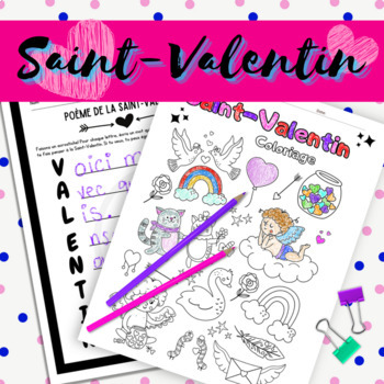Preview of French no prep Valentine's Day FREE Activities Trace write vocabulary poem