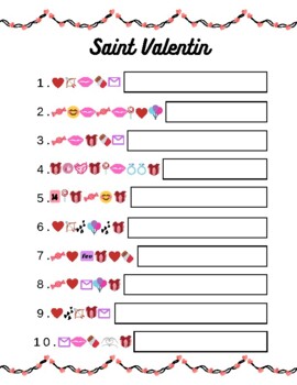 Preview of Saint Valentin Worksheet (with answers)