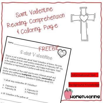 Preview of Saint Valentine Reading Comprehension & Coloring Page FREEBIE