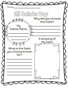 Saints Activity Pages and Writing Prompts by Michelle D'Amico | TPT