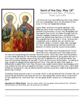 Preview of Saints Peter and Paul Saint of the Day Worksheet