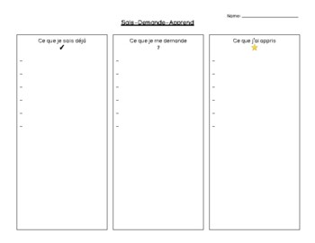 Preview of Sais-Demande-Apprend - KWL chart in FRENCH - en français
