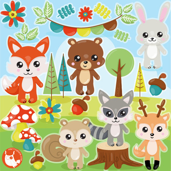 Sale Woodland animals clipart commercial use, vector graphics, digital ...