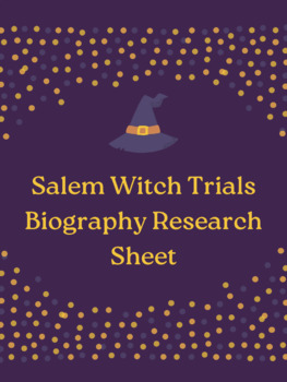 Preview of Salem Witch Trials Biography Research Sheet