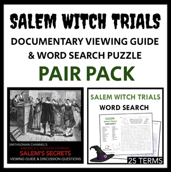 Preview of Salem Witch Trials Documentary & Word Search - PAIR PACK - 2 Resources, No Prep