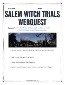Preview of Salem Witch Trials - Webquest with Key
