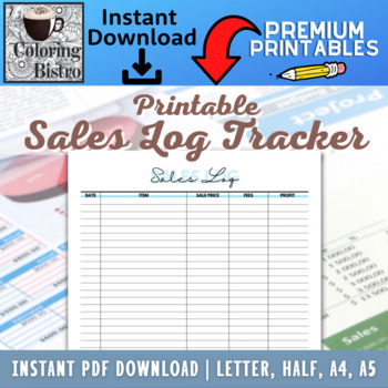 Preview of Sales Log Printable - Sale Recorder - Sale Profits Tracker -Orders Log -Start Up