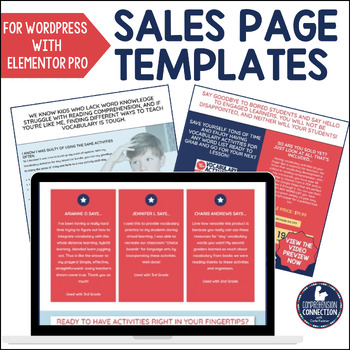 Preview of Sales Page Templates for Wordpress using Elementor Pro for Teacherpreneurs