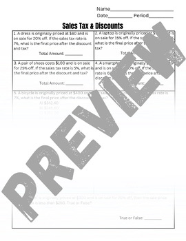 Preview of Sales Tax, Discounts & Markups Worksheet (Bundle)