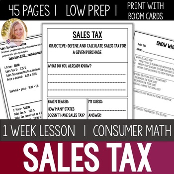 Preview of Sales Tax Lesson Unit Consumer Math Life Skills Special Education