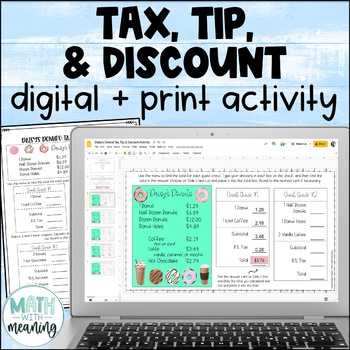 Preview of Sales Tax, Tip, & Discount Percent Digital and Print Activity - Menu Math
