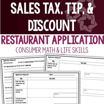 Preview of Sales Tax, Tip, and Discount Restaurant Project- High School Special Education