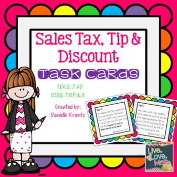 Preview of Sales Tax, Tip, and Discount Task Cards