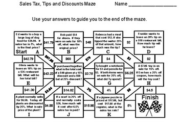 Sales Tax Tips And Discounts Worksheets Teaching Resources Tpt