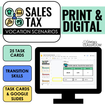 Preview of Sales Tax Vocation Scenario Task Cards I Digital Included