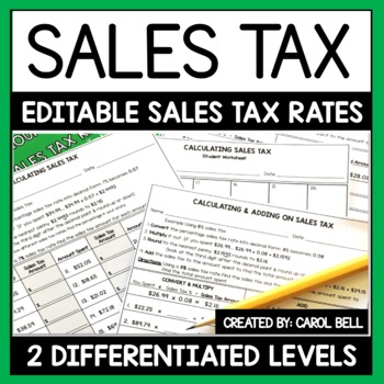 Preview of Sales Tax Worksheets with Editable Sales Tax Rates 2 Differentiated Levels