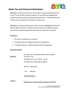 Preview of Sales Tax and Discount Worksheet