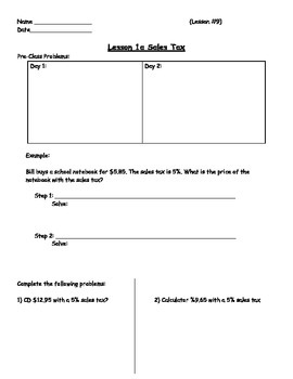 Preview of Using Percents - Sales Tax Worksheet; Real World Math