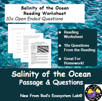 Preview of Salinity of the Ocean Reading Worksheet **Editable**