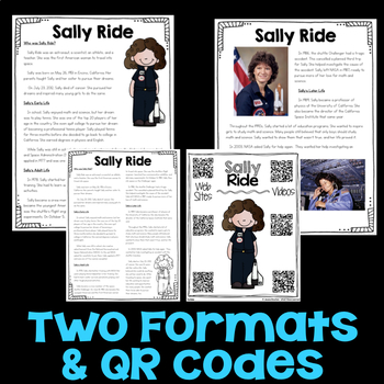 Sally Ride Reading Passage, Biography Report, & Comprehension Activities