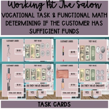 Preview of Salon Vocational Task: Determining Customer Sufficient Funds Task Cards