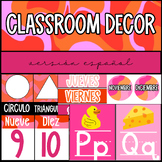 Salón de clases decoración color rosa